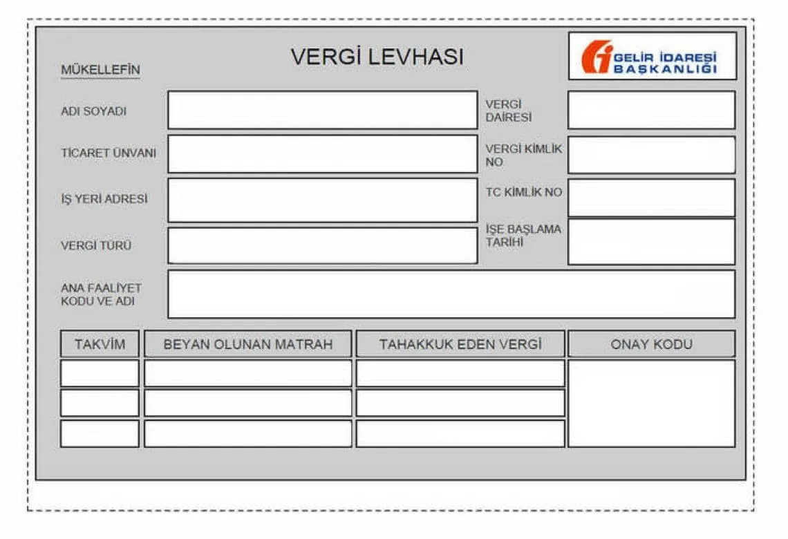 vergi levhası örneği